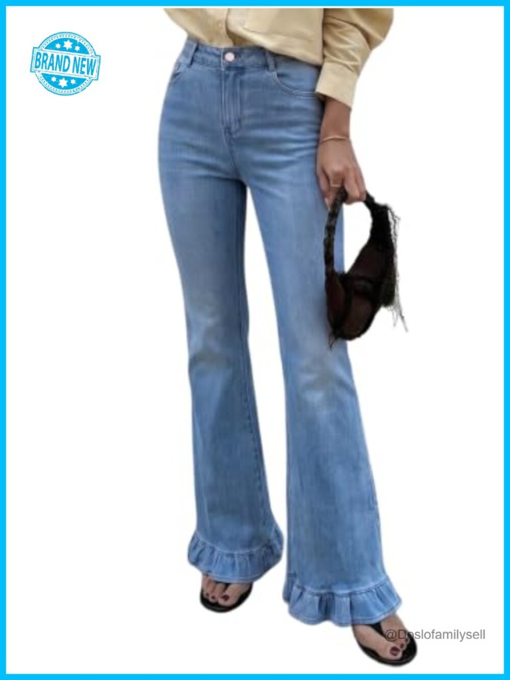 High Waisted Ruffle Hem Flare Jeans Bell Bottom Stretchy Denim Pants